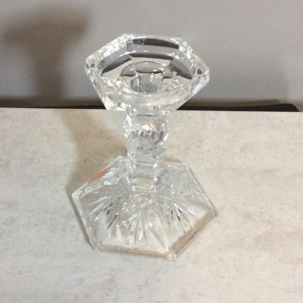 Tapered Clear Crystal-Style Hexagonal Candle Holder - Home Accents